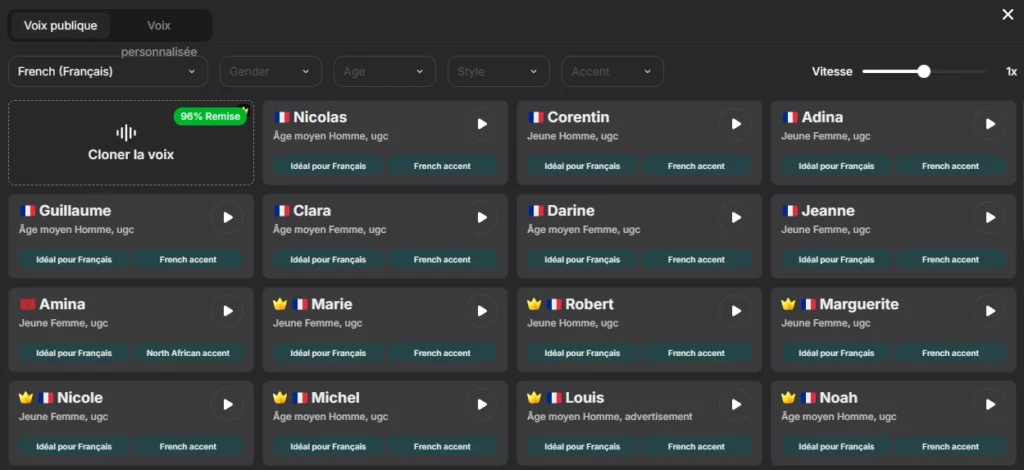 Choisir une voix en utilisant des filtres pour créer des vidéos UGC complètes