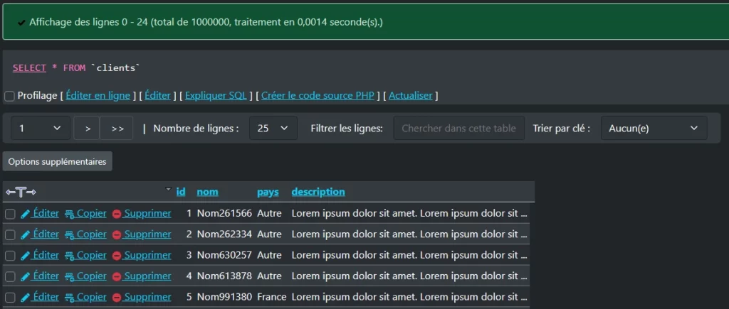 bdd_table_clients_1M Table contenant 1 million de lignes