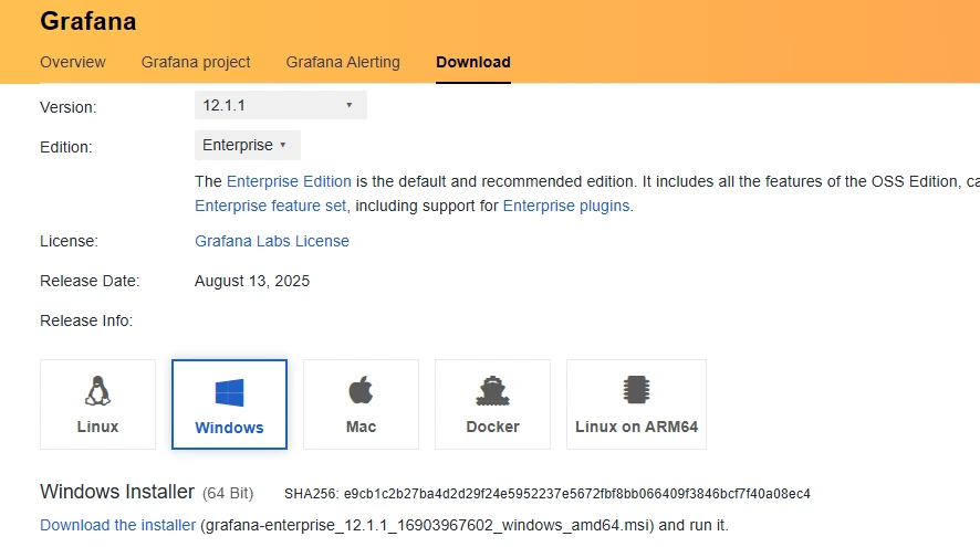 Installation de Grafana sur Windows