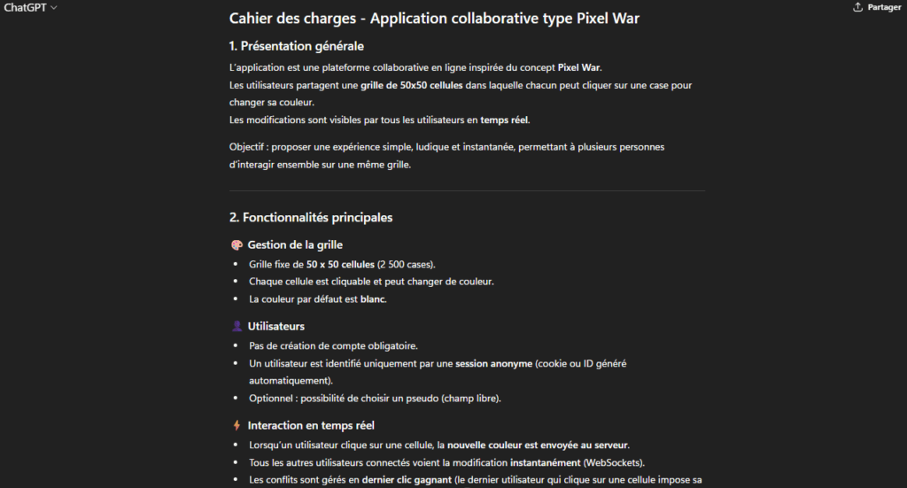 Cahier des charges pour générer une application