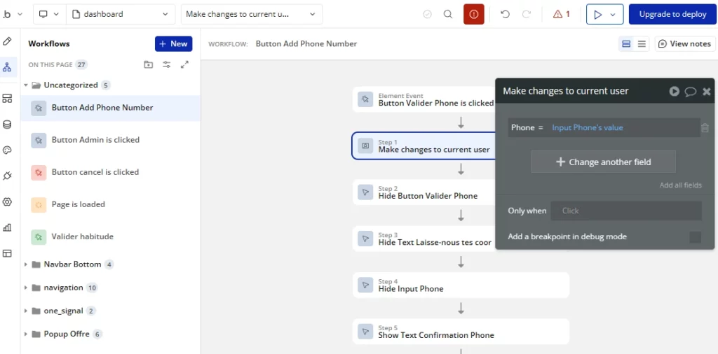 Exemple d'un workflow Bubble.
Ici, savoir coder est moins un avantage.