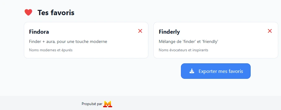 Trouver un nom de projet et exporter tes favoris