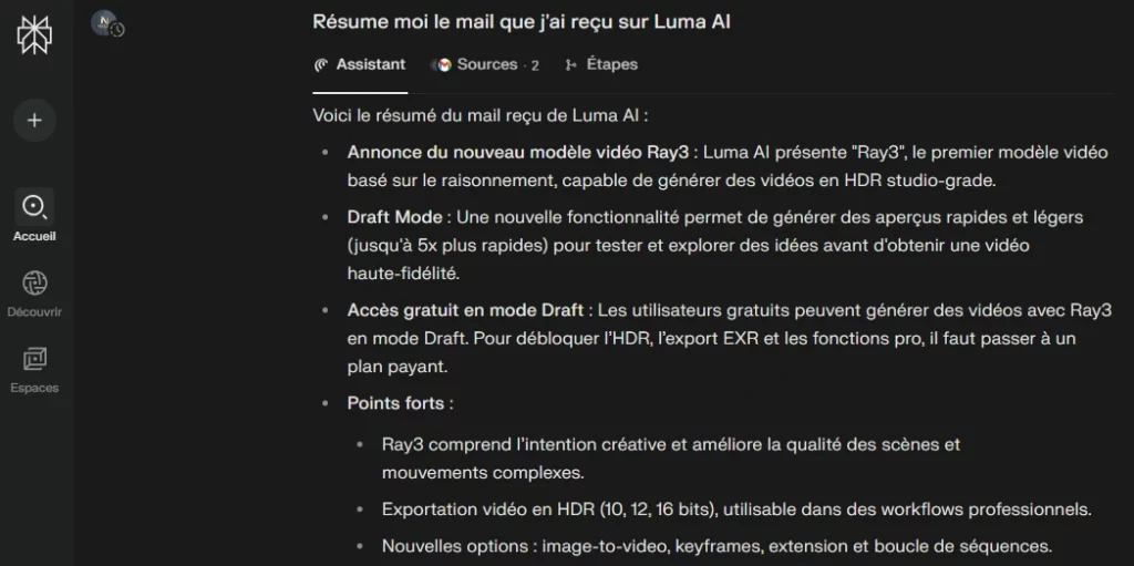 Comet peut résumer vos emails