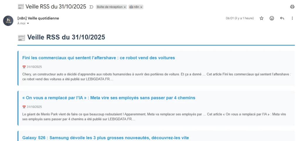 Exemple d'email pour créer une veille automatique