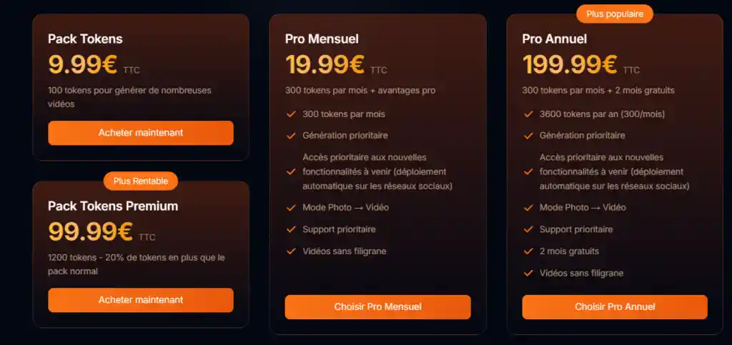 Tarifs de KlipTok pour créer des shorts viraux