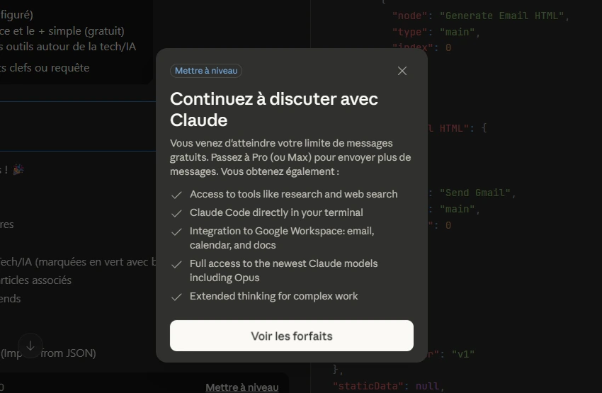Limite atteinte avec Claude