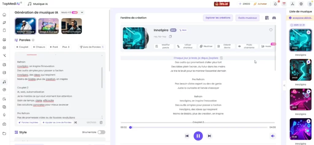 Créer une chanson rapidement