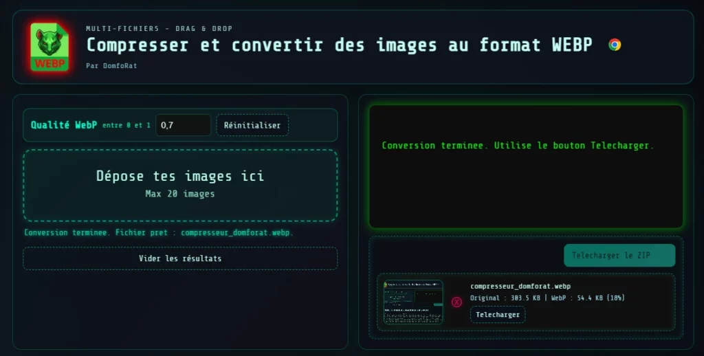 Compresser et convertir des images au format WEBP