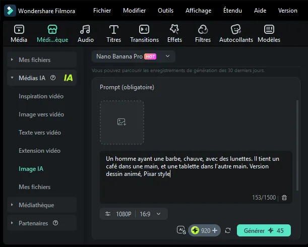 Générer une image Nano Banana dans Filmora