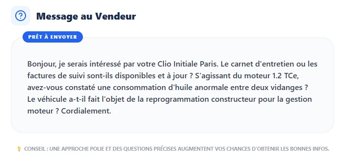 L'outil IA analyse les annonces de voitures et te prépare le message à envoyer au vendeur