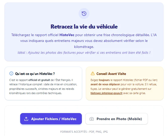 Importer le rapport HistoVec et laisser Scanicar l'analyser