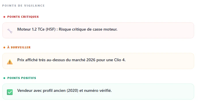 Récapitulatif des points positifs, critiques ou à surveiller