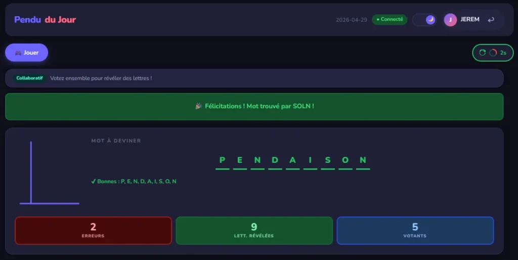 application vibe codée, jeu du pendu
