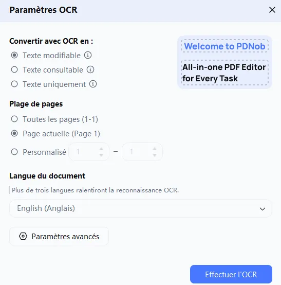 Convertir un document PDF avec l'OCR