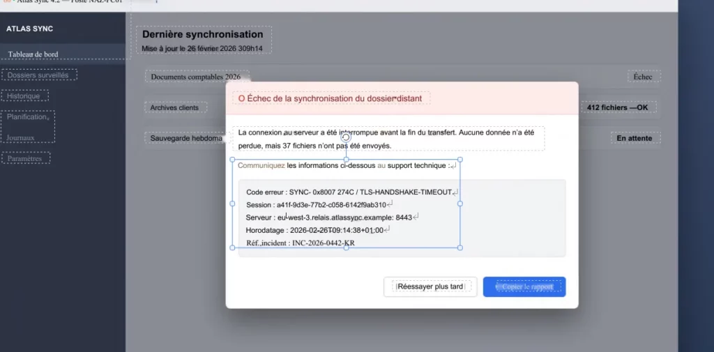 Message d'erreur sur une capture d'écran avec l'OCR
