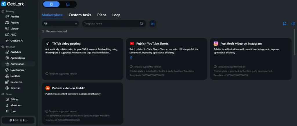 Automatisations mobiles de GeeLark pour publier un Short sur plusieurs réseaux