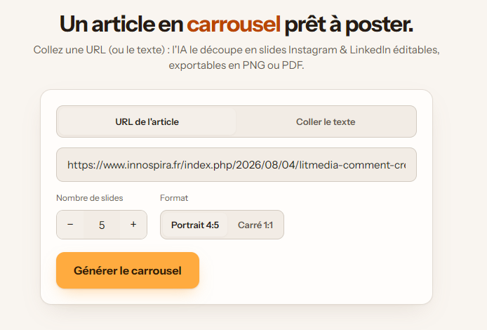 Un article en carrousel prêt à poster