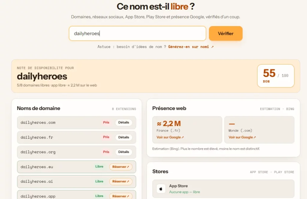 Vérification de disponibilité de noms