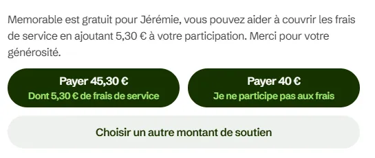 Écran B : l'utilisateur choisit librement de verser une commission