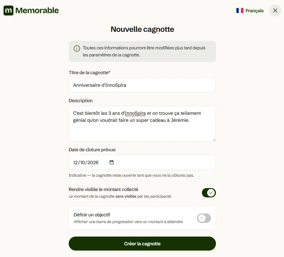 Créer une cagnotte en ligne sans frais