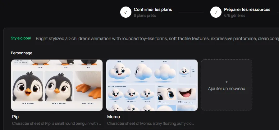Personnages créés pour la vidéo animée