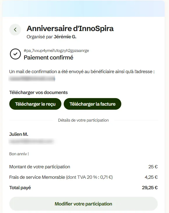 Création d'une cagnotte et choisir si on veut cotiser pour les frais de service