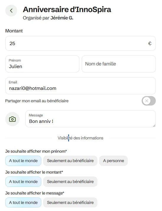 Participer à une cagnotte en ligne sans frais sur Memorable