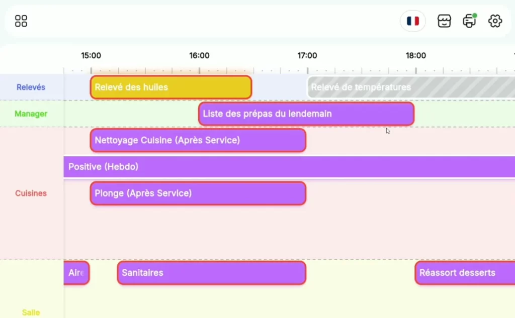 Gestion des tâches sur la vue Secureat, logiciel HACCP
