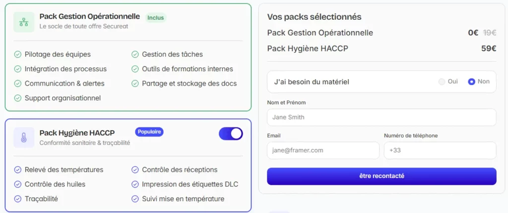 Tarifs du logiciel HACCP